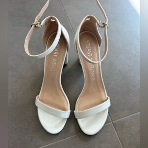 Stuart Weitzman White Block Heel Sandals